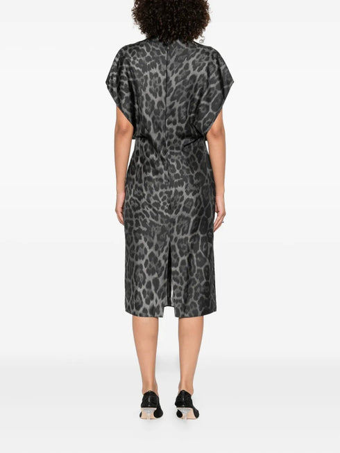 STELLA MC CARTNEY LEOPARD V NECK MIDI DRESS